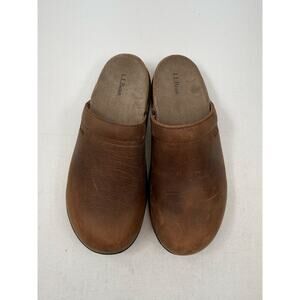 L.L. Bean Brown Leather Clog Mules Cork Footbed Women’s 6 Granola Lagenlook Boho